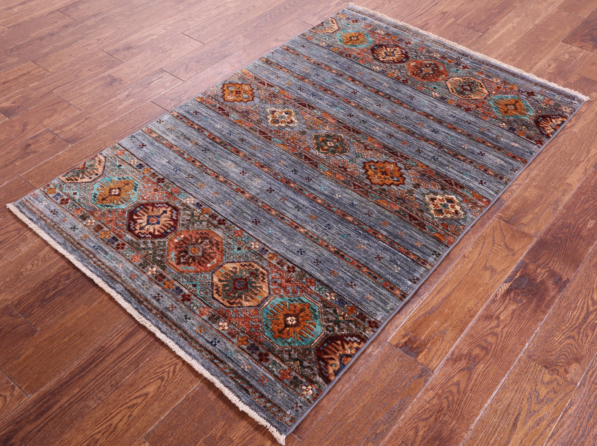 Grey Khorjin Persian Gabbeh Hand Knotted Wool Rug - 3' 4" X 5' 2" - Golden Nile