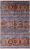Grey Khorjin Persian Gabbeh Hand Knotted Wool Rug - 3' 4" X 5' 2" - Golden Nile