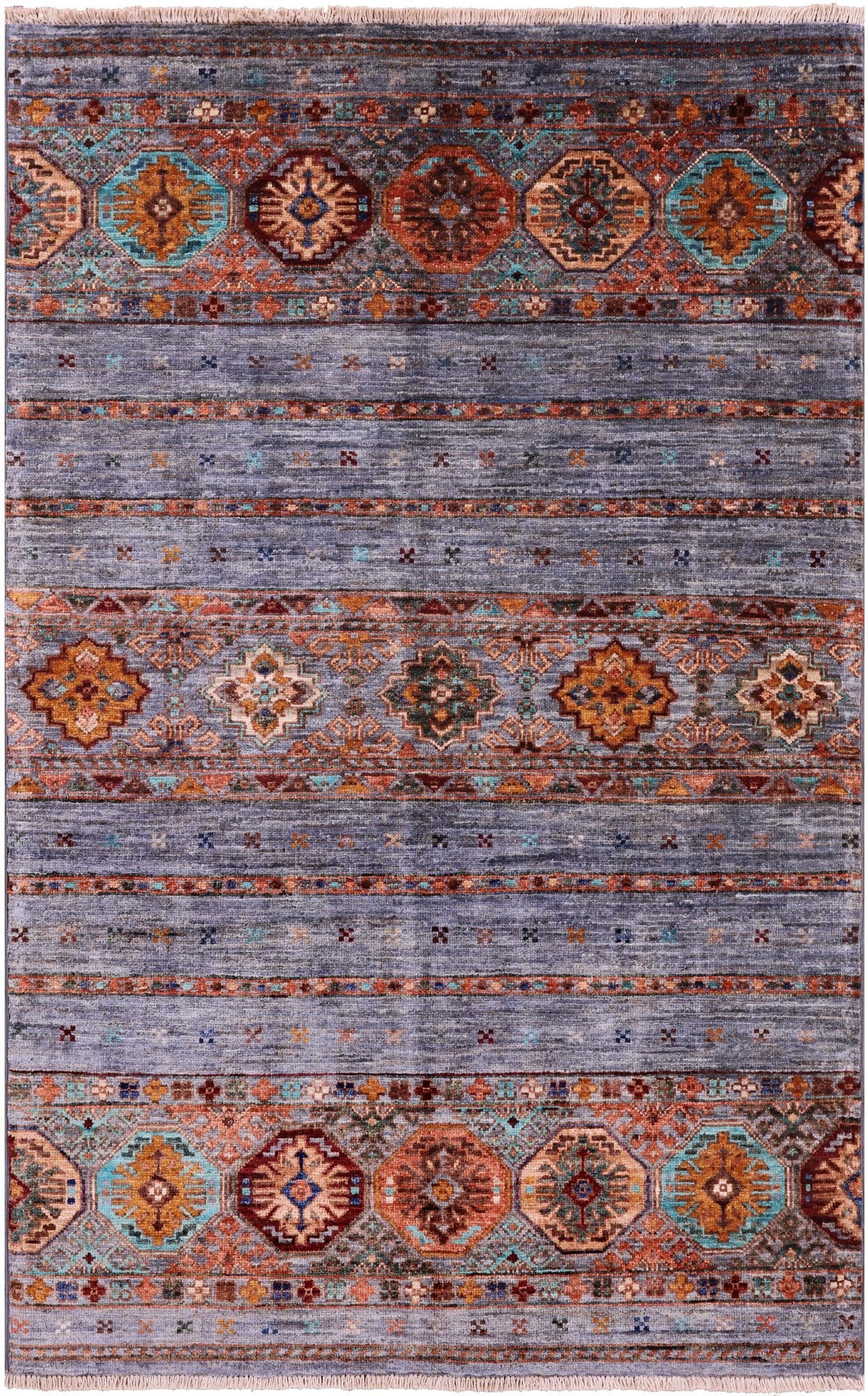 Grey Khorjin Persian Gabbeh Hand Knotted Wool Rug - 3' 4" X 5' 2" - Golden Nile