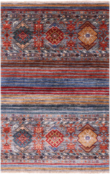 Khorjin Persian Gabbeh Hand Knotted Wool Rug - 3' 3" X 4' 11" - Golden Nile