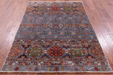 Grey Khorjin Persian Gabbeh Hand Knotted Wool Rug - 5' 0" X 6' 7" - Golden Nile