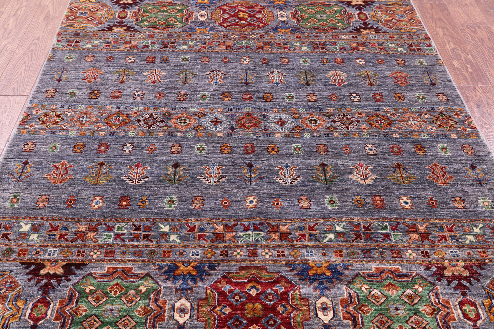 Grey Khorjin Persian Gabbeh Hand Knotted Wool Rug - 5' 0" X 6' 7" - Golden Nile