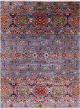 Grey Khorjin Persian Gabbeh Hand Knotted Wool Rug - 5' 0" X 6' 7" - Golden Nile