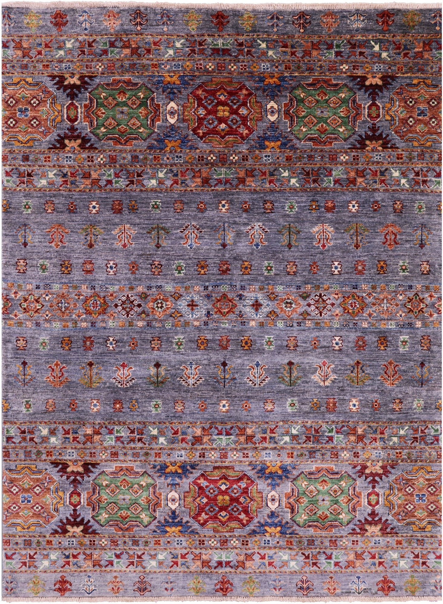 Grey Khorjin Persian Gabbeh Hand Knotted Wool Rug - 5' 0" X 6' 7" - Golden Nile