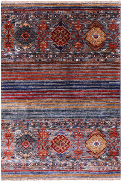 Khorjin Persian Gabbeh Hand Knotted Wool Rug - 3' 3" X 4' 10" - Golden Nile