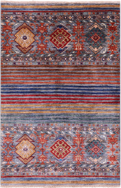 Khorjin Persian Gabbeh Handmade Wool Rug - 3' 3" X 4' 10" - Golden Nile