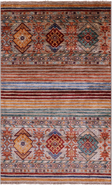 Khorjin Persian Gabbeh Hand Knotted Wool Rug - 3' 2" X 5' 3" - Golden Nile