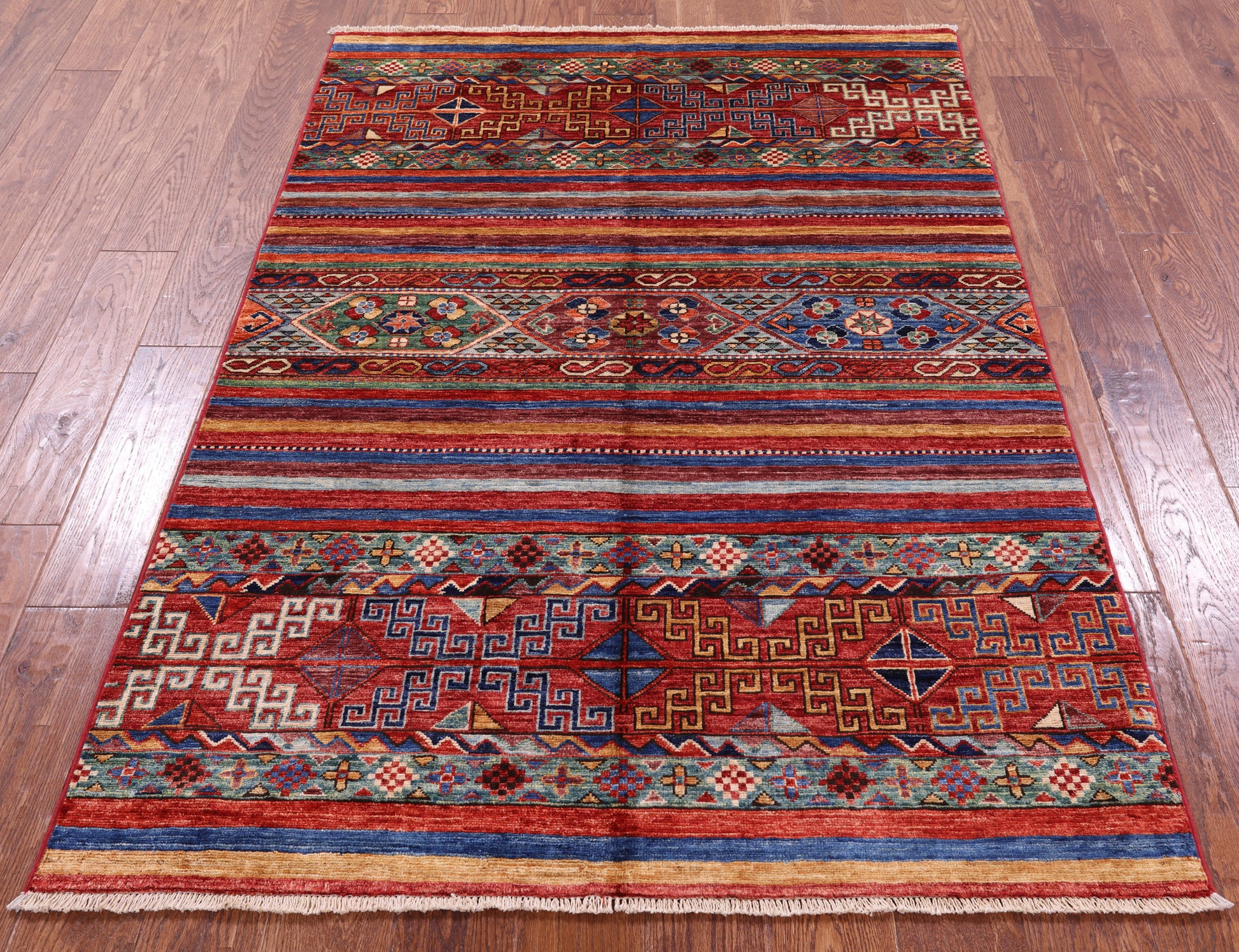Khorjin Persian Gabbeh Hand Knotted Wool Rug - 4' 0" X 5' 9" - Golden Nile