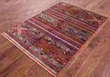 Khorjin Persian Gabbeh Hand Knotted Wool Rug - 4' 0" X 5' 9" - Golden Nile