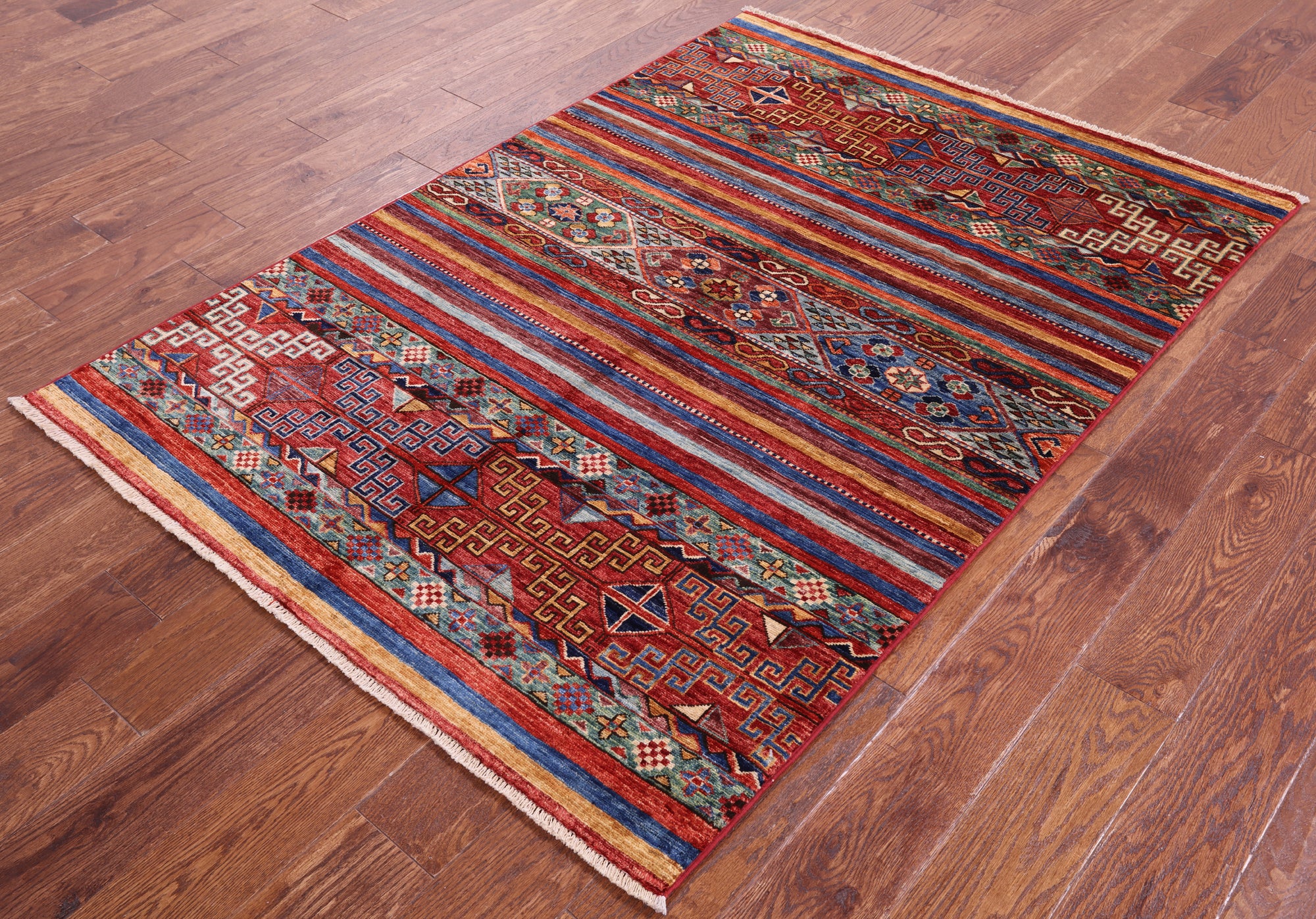 Khorjin Persian Gabbeh Hand Knotted Wool Rug - 4' 0" X 5' 9" - Golden Nile