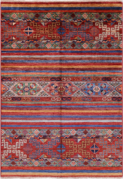 Khorjin Persian Gabbeh Hand Knotted Wool Rug - 4' 0" X 5' 9" - Golden Nile