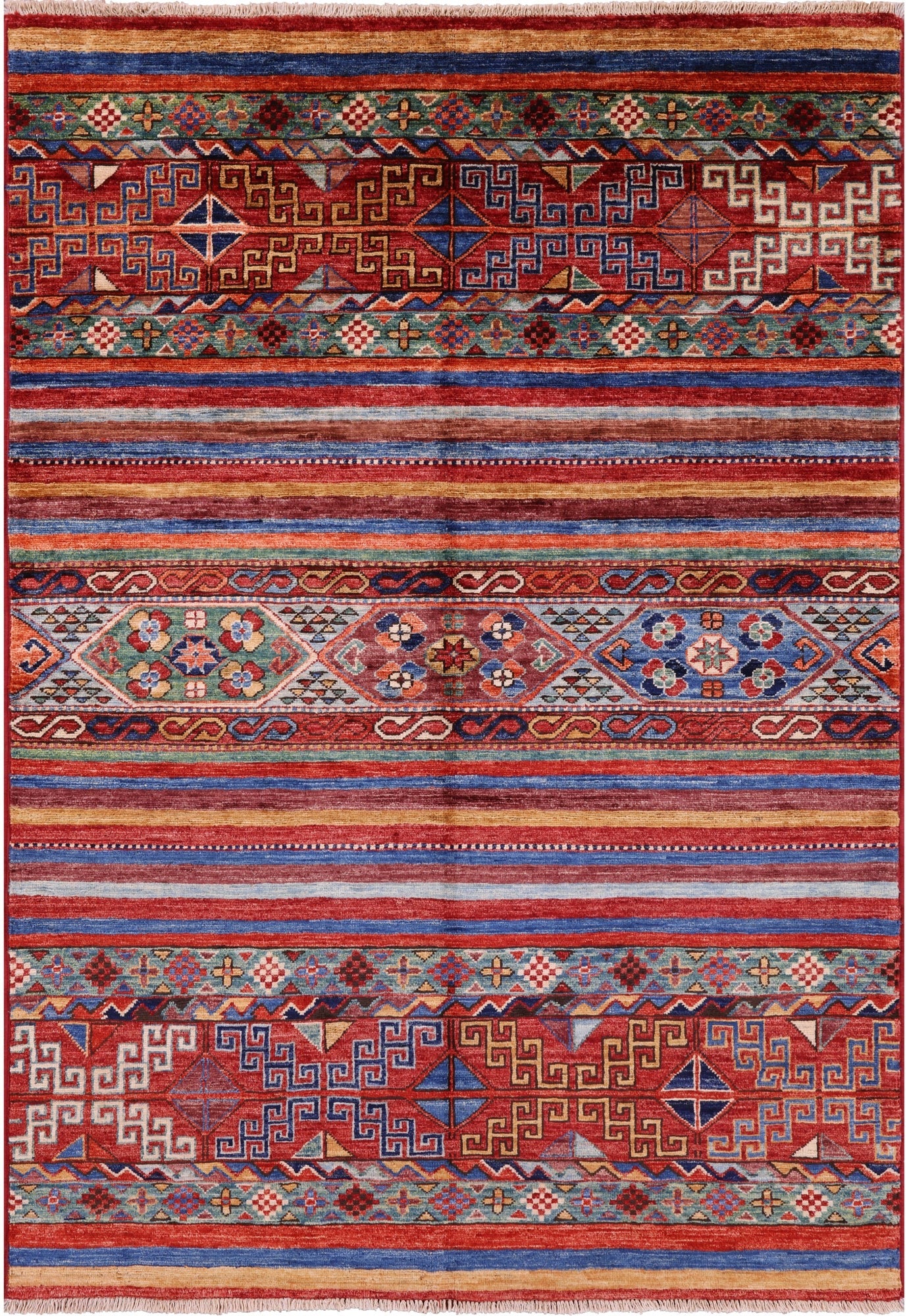 Khorjin Persian Gabbeh Hand Knotted Wool Rug - 4' 0" X 5' 9" - Golden Nile