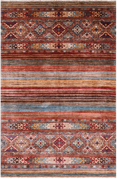 Khorjin Persian Gabbeh Hand Knotted Wool Rug - 4' 0" X 6' 0" - Golden Nile