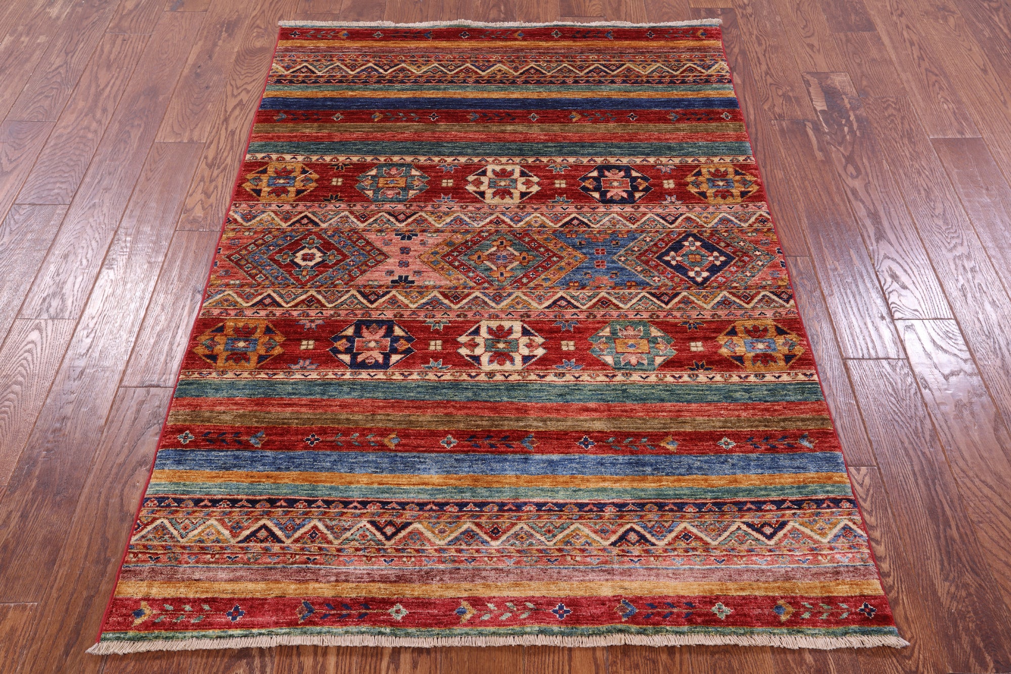 Khorjin Persian Gabbeh Hand Knotted Wool Rug - 4' 0" X 5' 9" - Golden Nile
