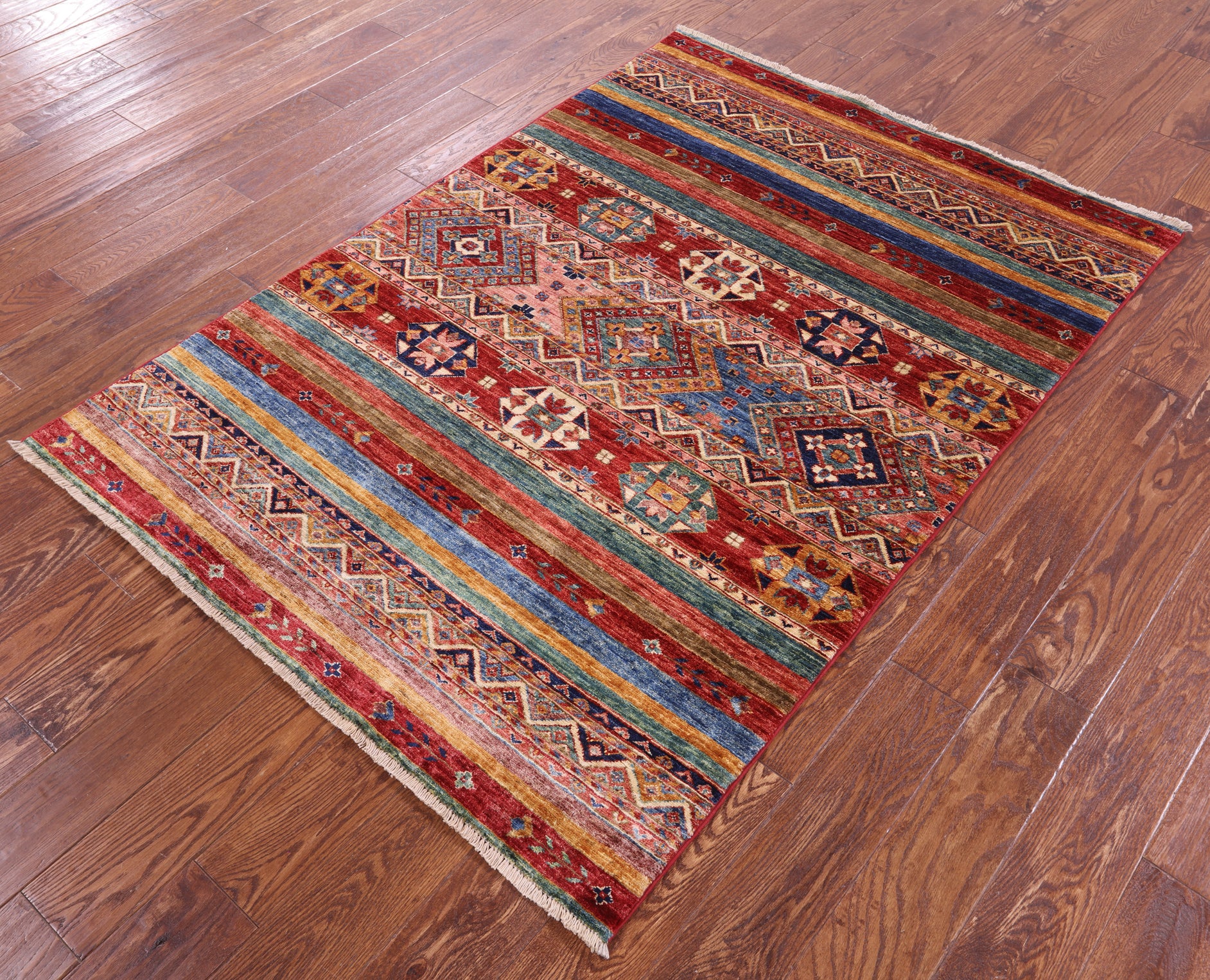 Khorjin Persian Gabbeh Hand Knotted Wool Rug - 4' 0" X 5' 9" - Golden Nile
