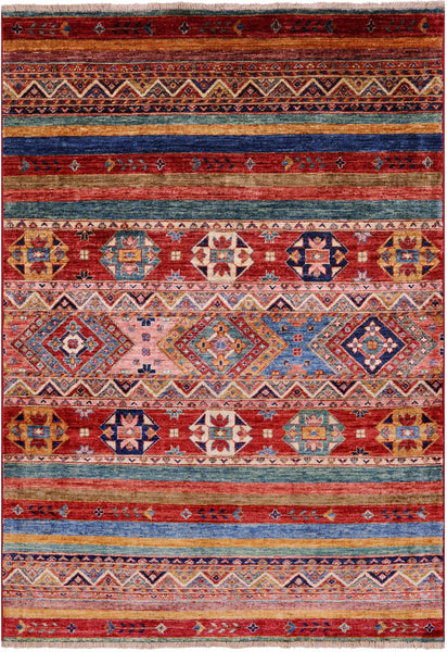 Khorjin Persian Gabbeh Hand Knotted Wool Rug - 4' 0" X 5' 9" - Golden Nile