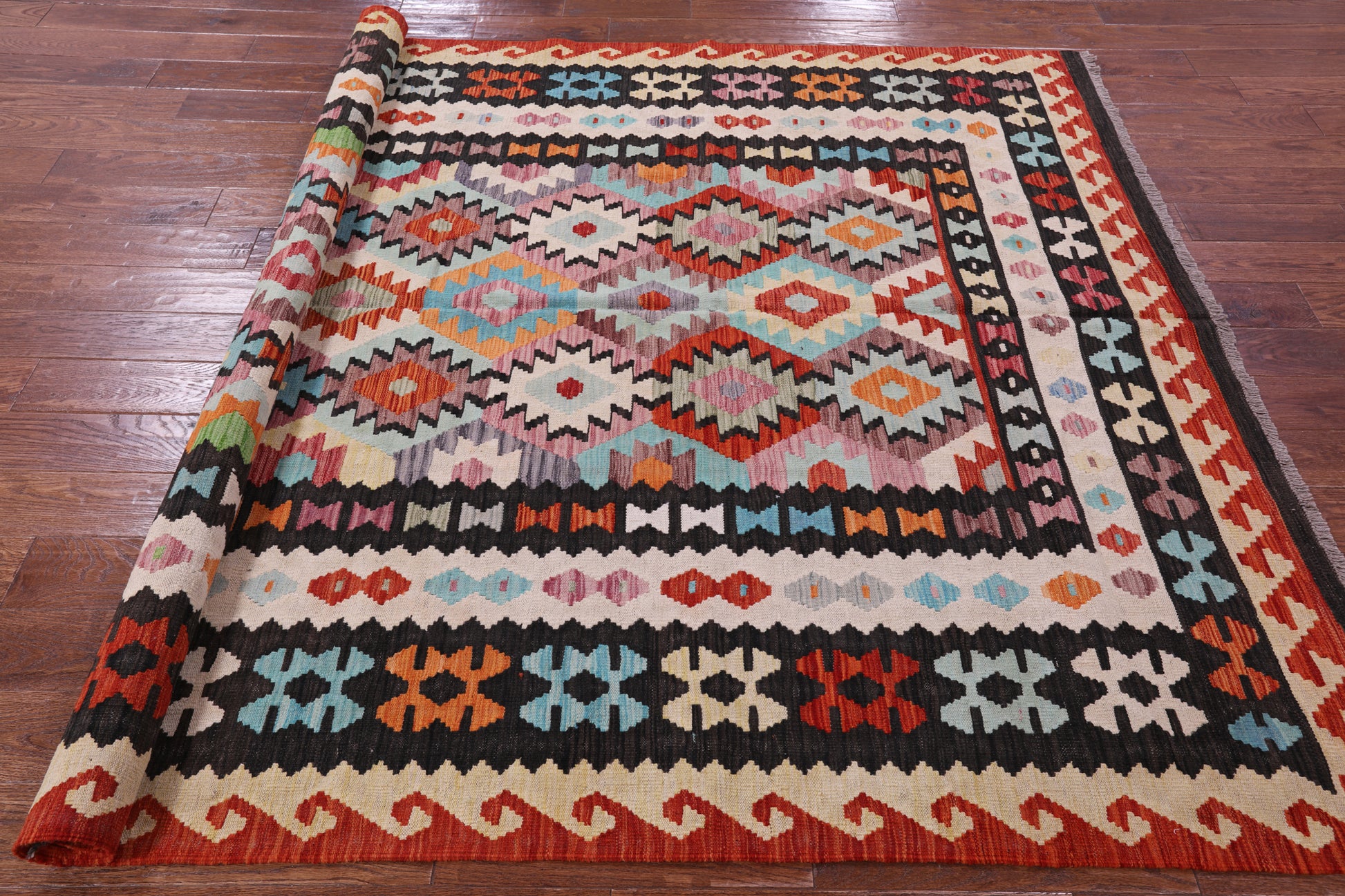 Reversible Kilim Flat Weave Wool On Wool Rug - 6' 7" X 9' 9" - Golden Nile