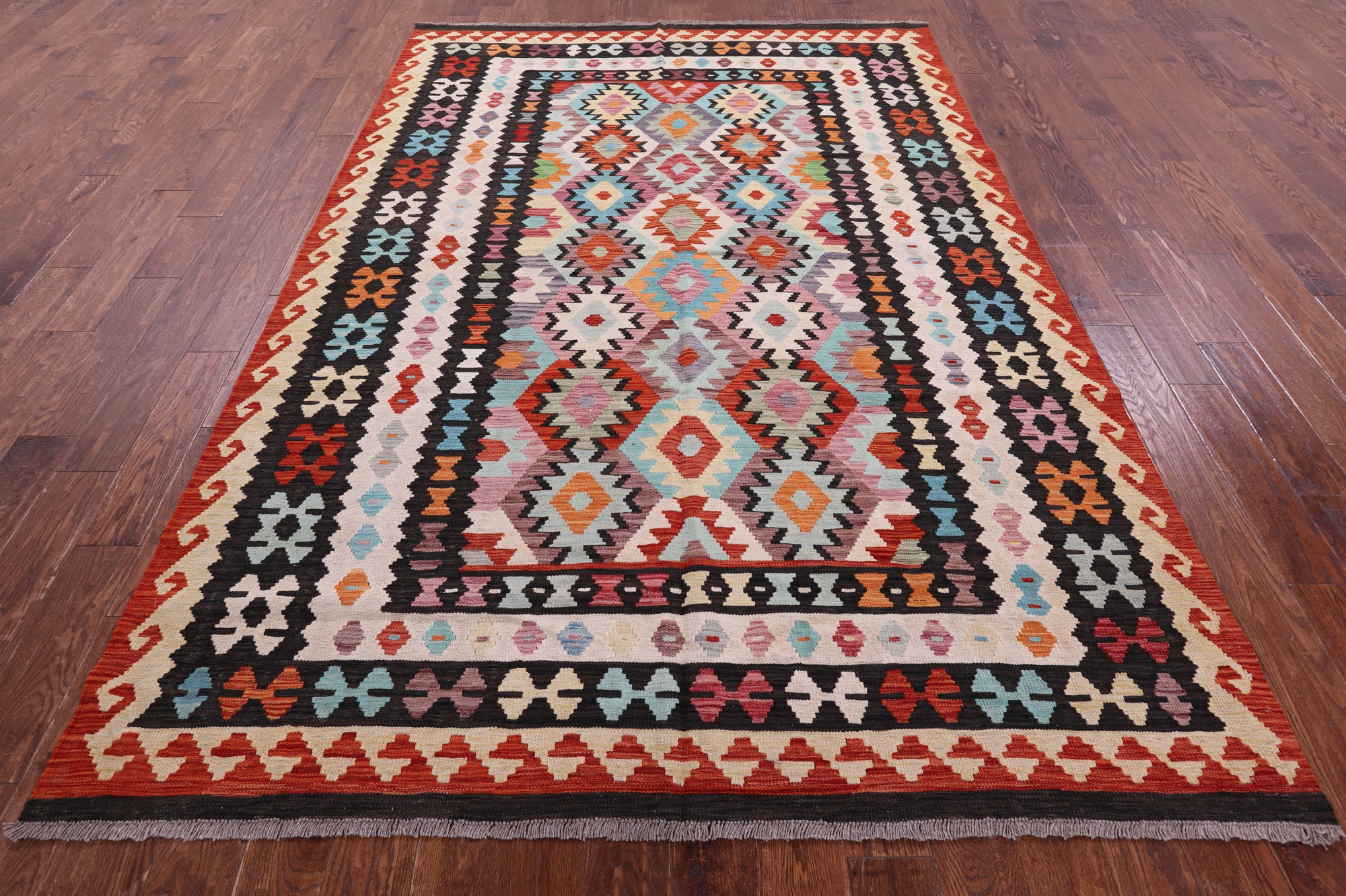 Reversible Kilim Flat Weave Wool On Wool Rug - 6' 7" X 9' 9" - Golden Nile