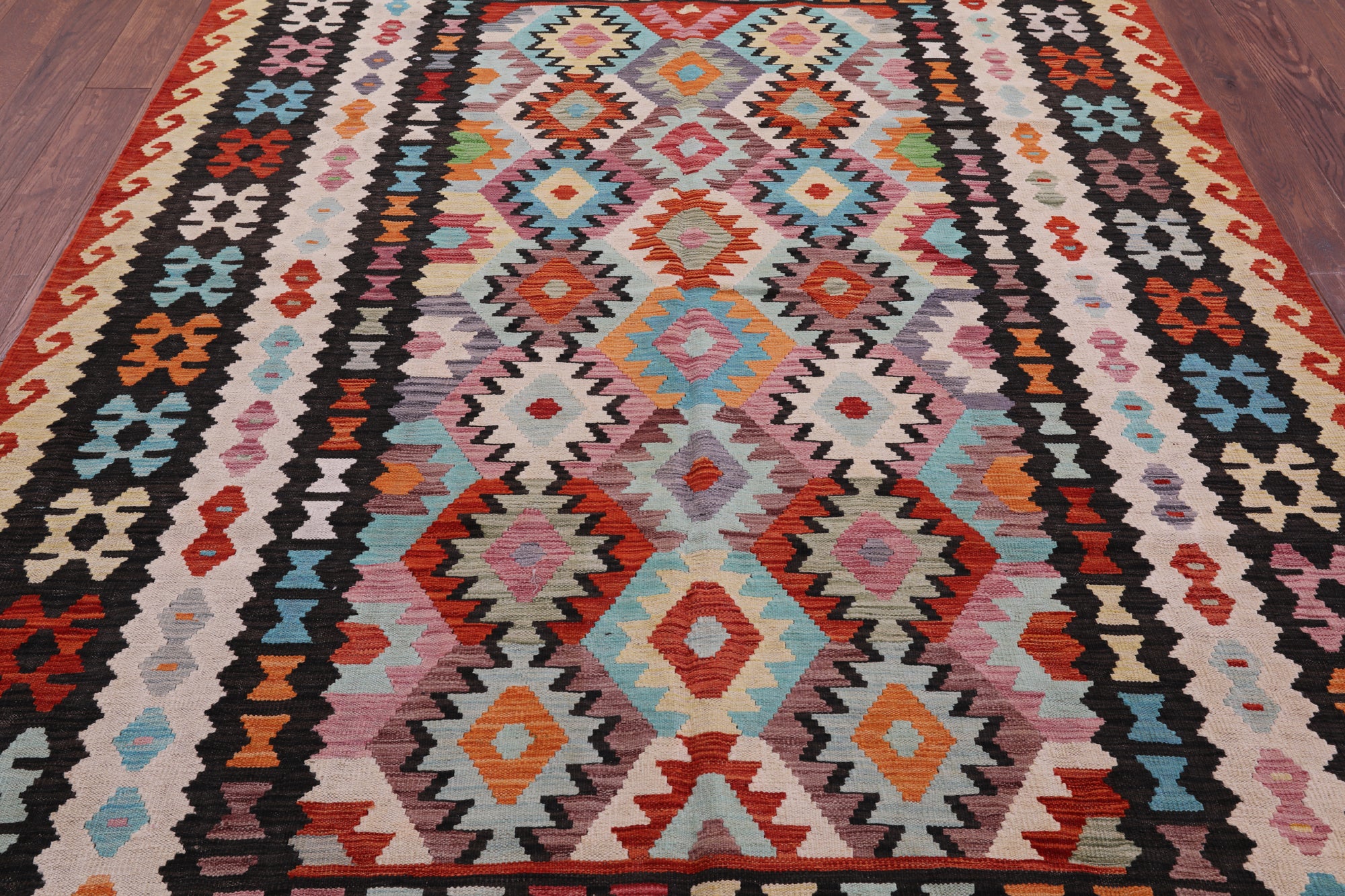 Reversible Kilim Flat Weave Wool On Wool Rug - 6' 7" X 9' 9" - Golden Nile