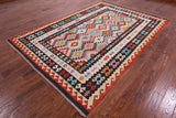 Reversible Kilim Flat Weave Wool On Wool Rug - 6' 7" X 9' 9" - Golden Nile