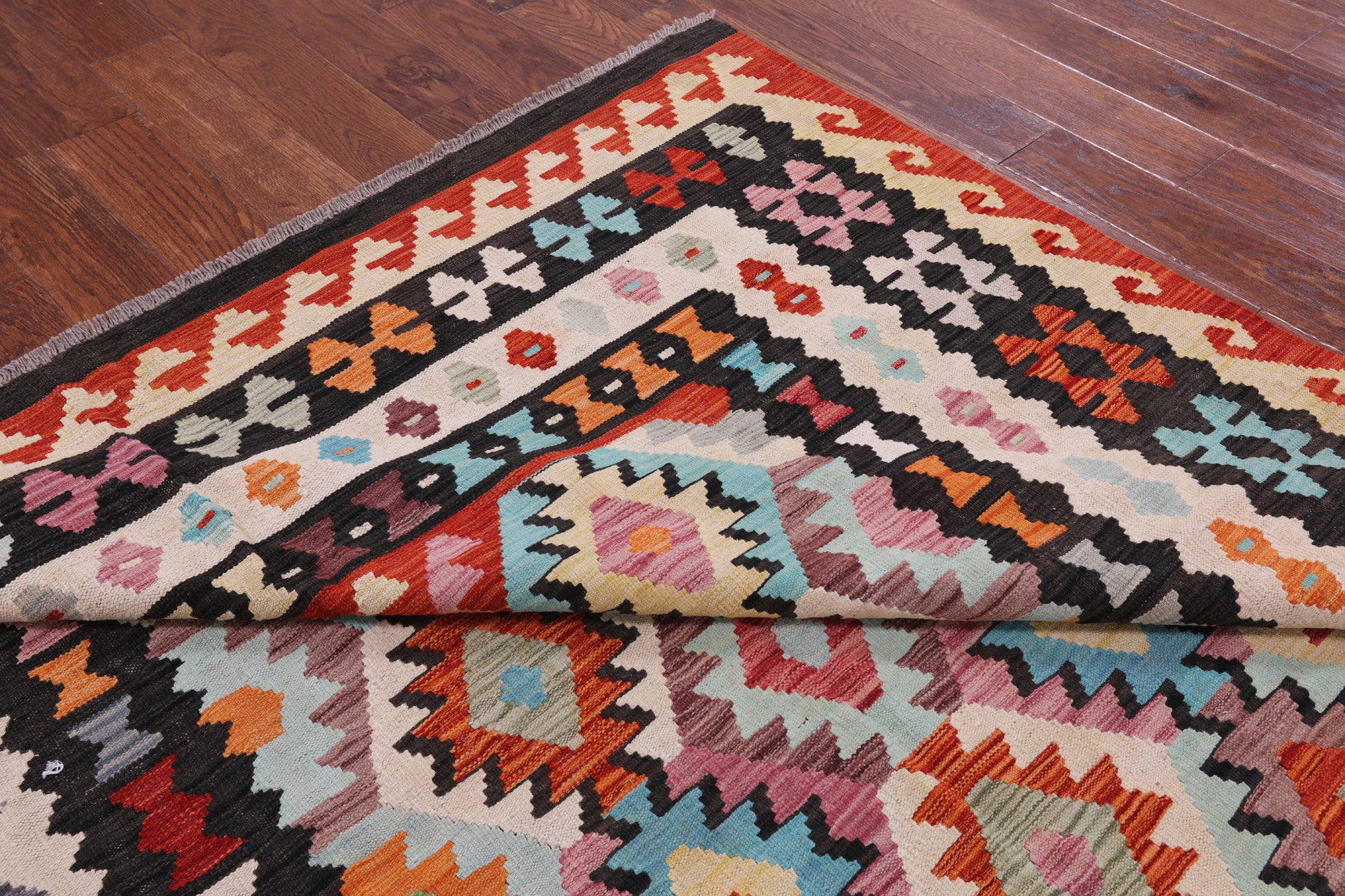 Reversible Kilim Flat Weave Wool On Wool Rug - 6' 7" X 9' 9" - Golden Nile
