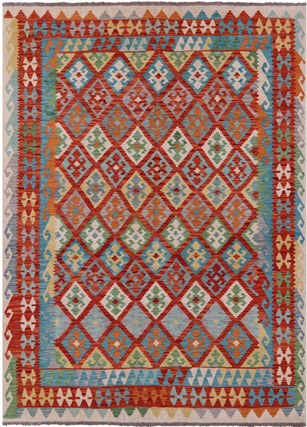 Reversible Kilim Flat Weave Wool On Wool Rug - 7' 0" X 9' 8" - Golden Nile