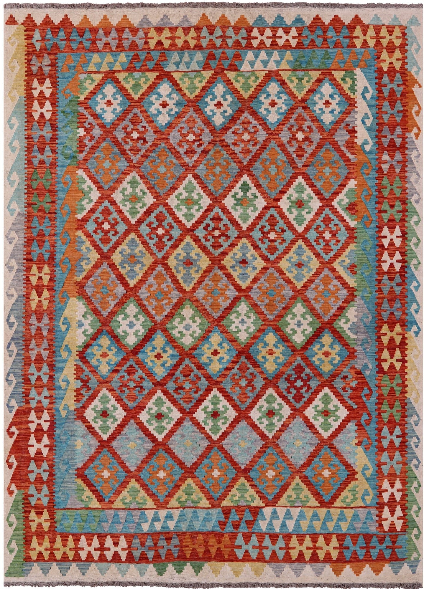 Reversible Kilim Flat Weave Wool On Wool Rug - 7' 0" X 9' 8" - Golden Nile