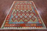 Reversible Kilim Flat Weave Wool On Wool Rug - 7' 0" X 9' 8" - Golden Nile