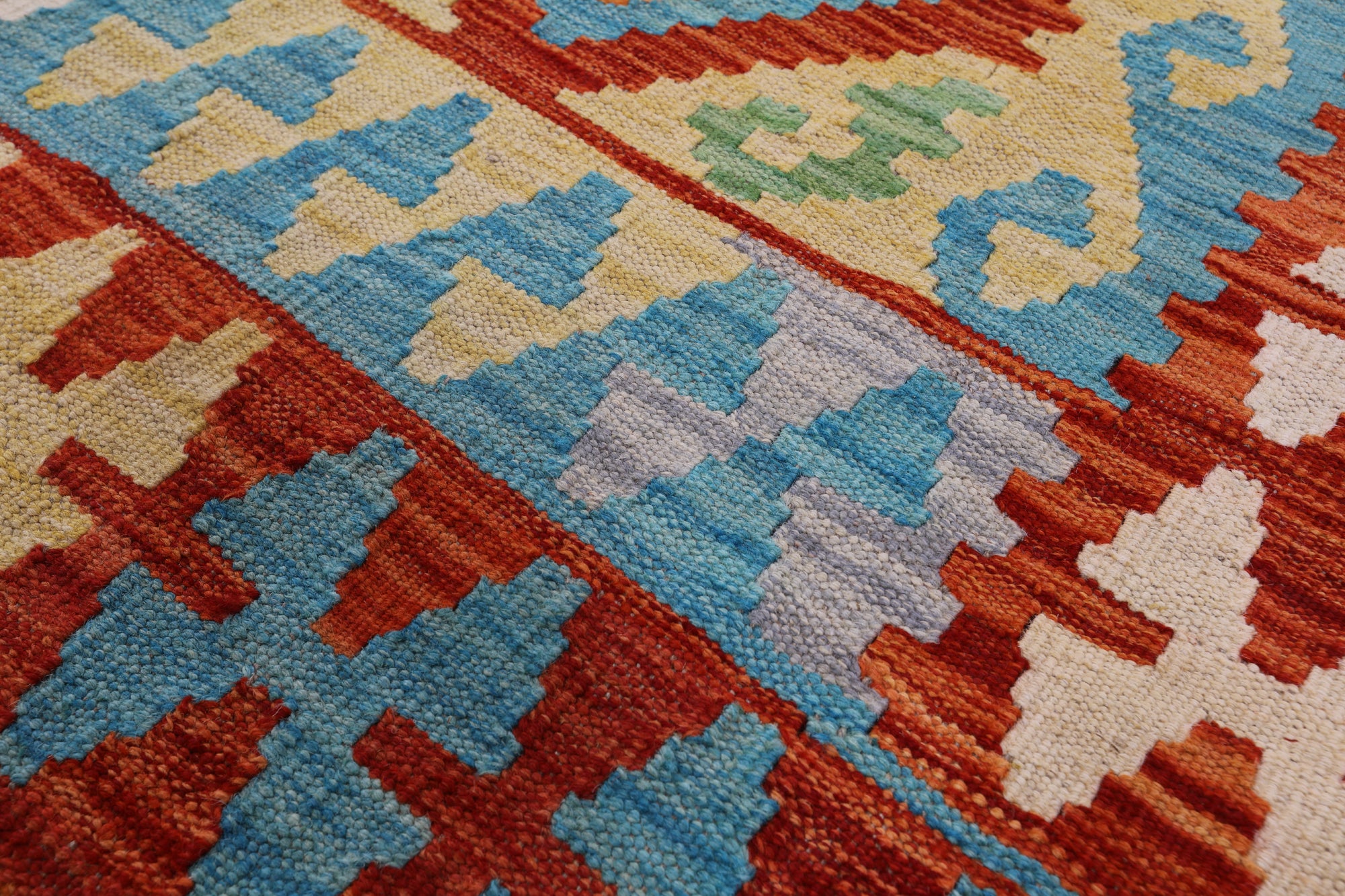 Reversible Kilim Flat Weave Wool On Wool Rug - 7' 0" X 9' 8" - Golden Nile