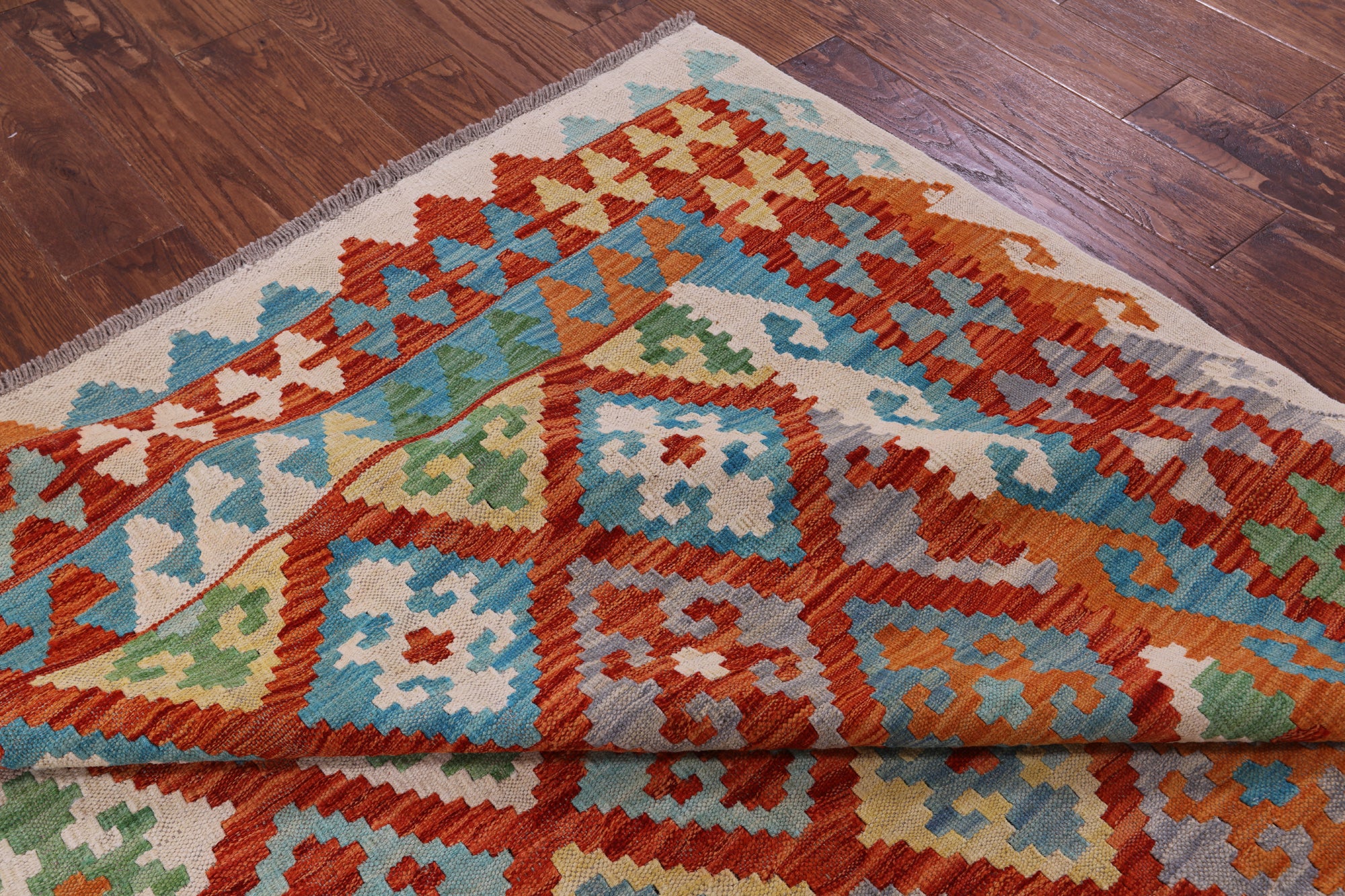 Reversible Kilim Flat Weave Wool On Wool Rug - 7' 0" X 9' 8" - Golden Nile