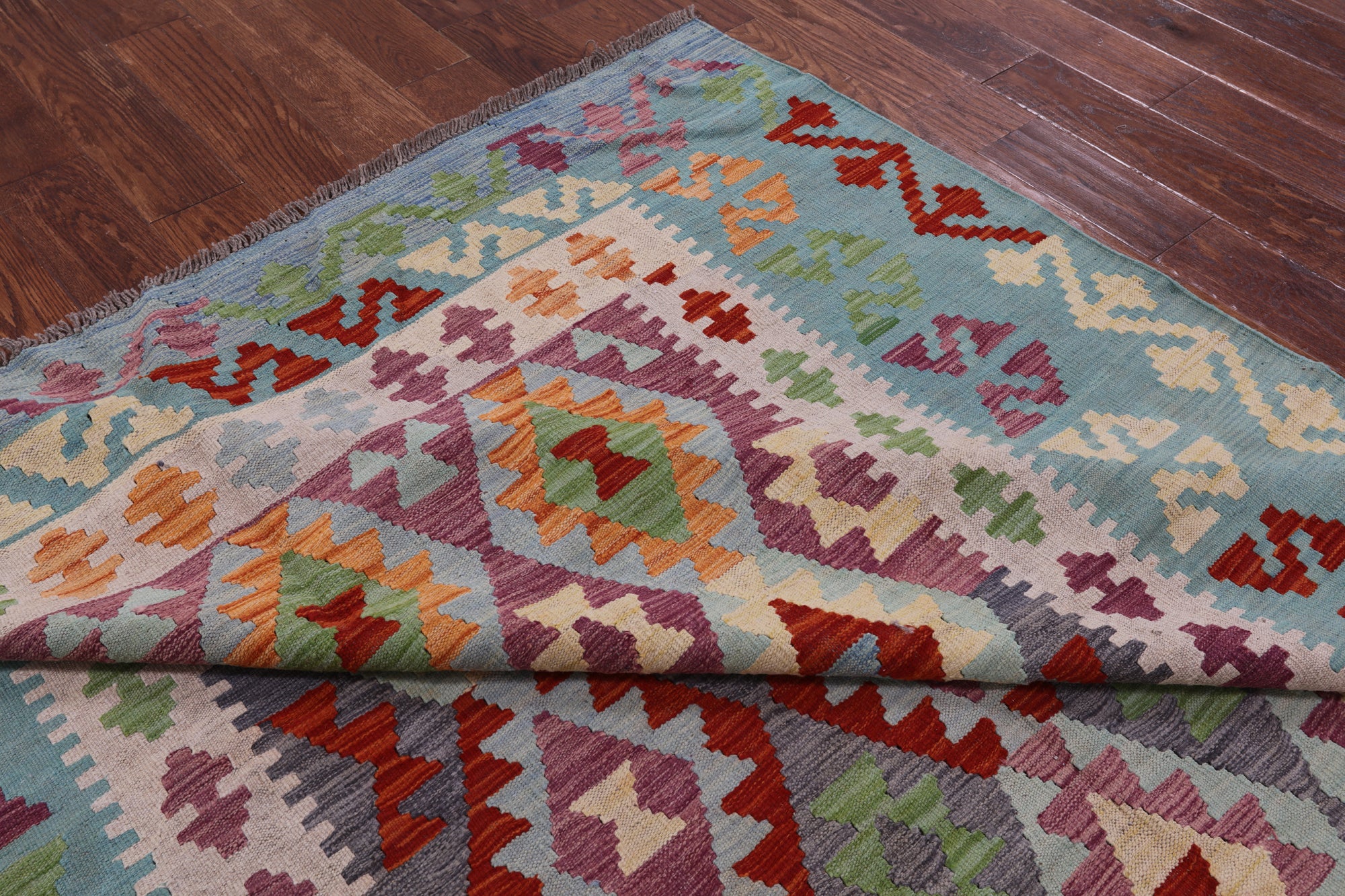 Reversible Kilim Flat Weave Wool On Wool Rug - 6' 6" X 9' 8" - Golden Nile