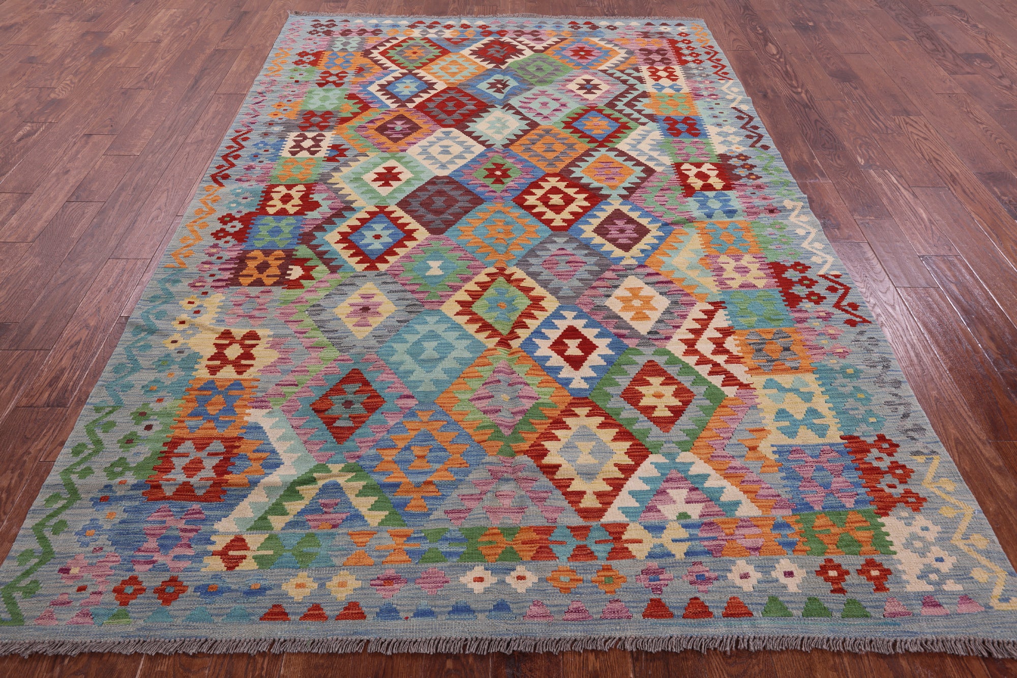 Reversible Kilim Flat Weave Wool On Wool Rug - 6' 7" X 9' 7" - Golden Nile