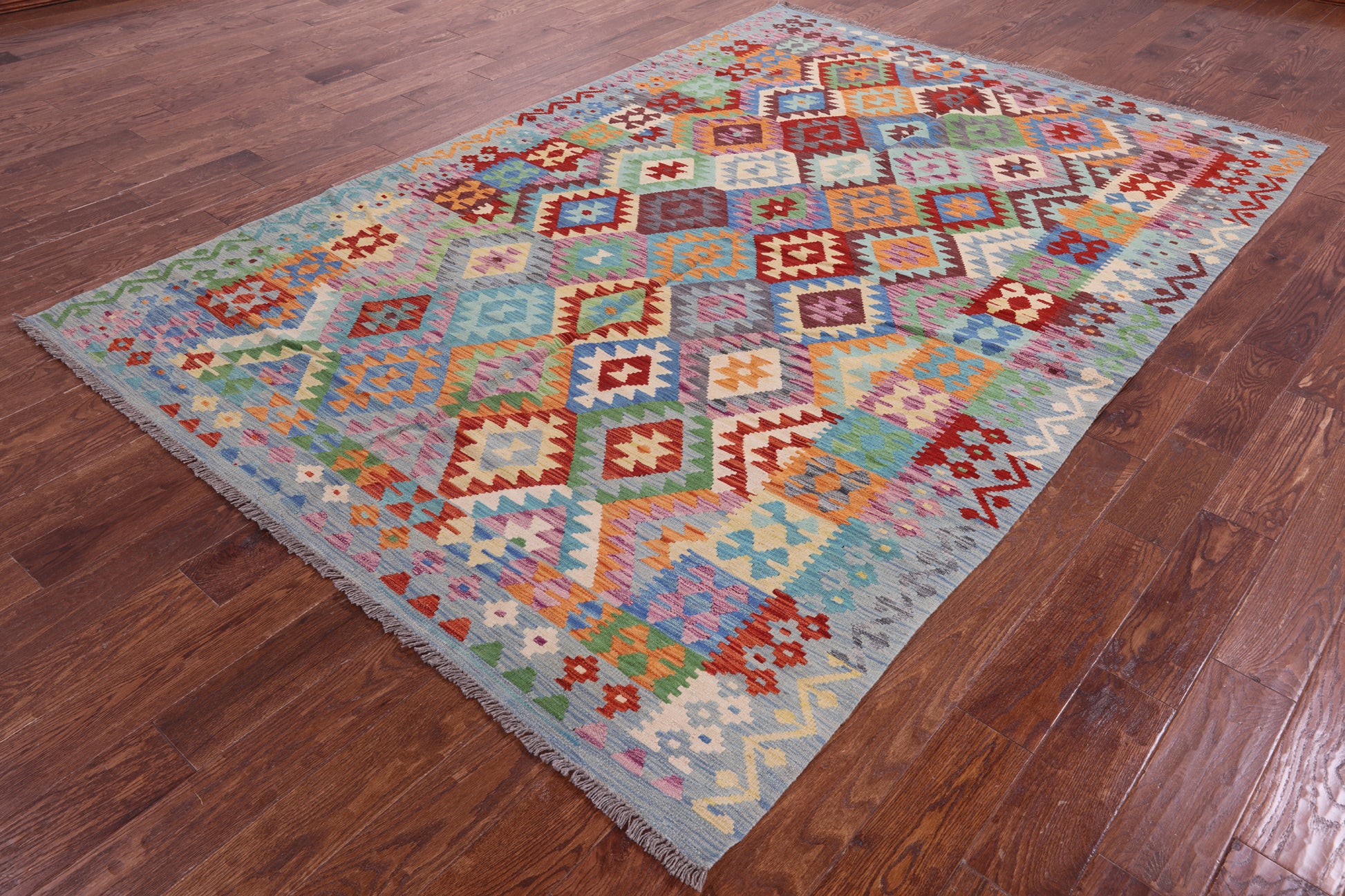 Reversible Kilim Flat Weave Wool On Wool Rug - 6' 7" X 9' 7" - Golden Nile