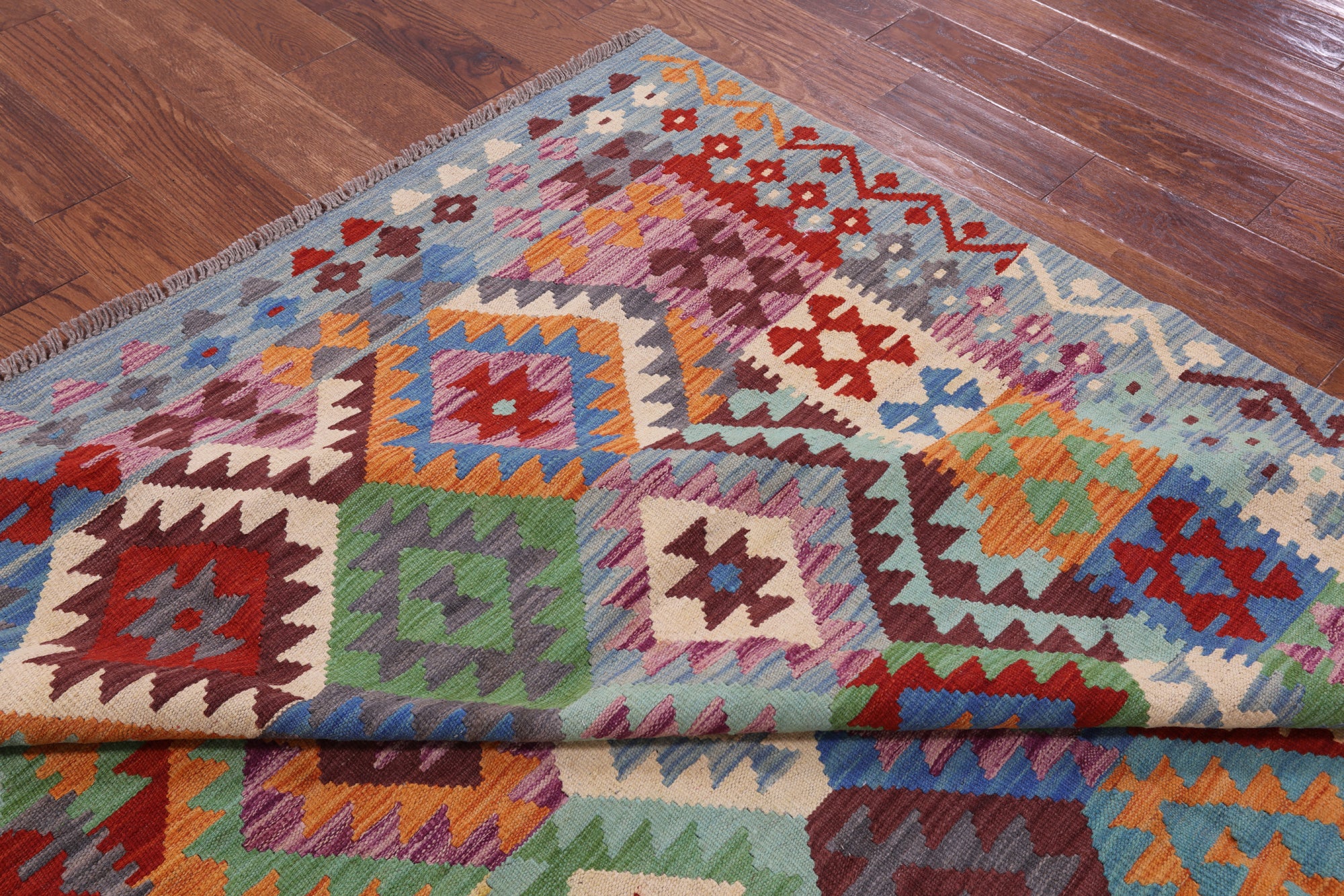 Reversible Kilim Flat Weave Wool On Wool Rug - 6' 7" X 9' 7" - Golden Nile