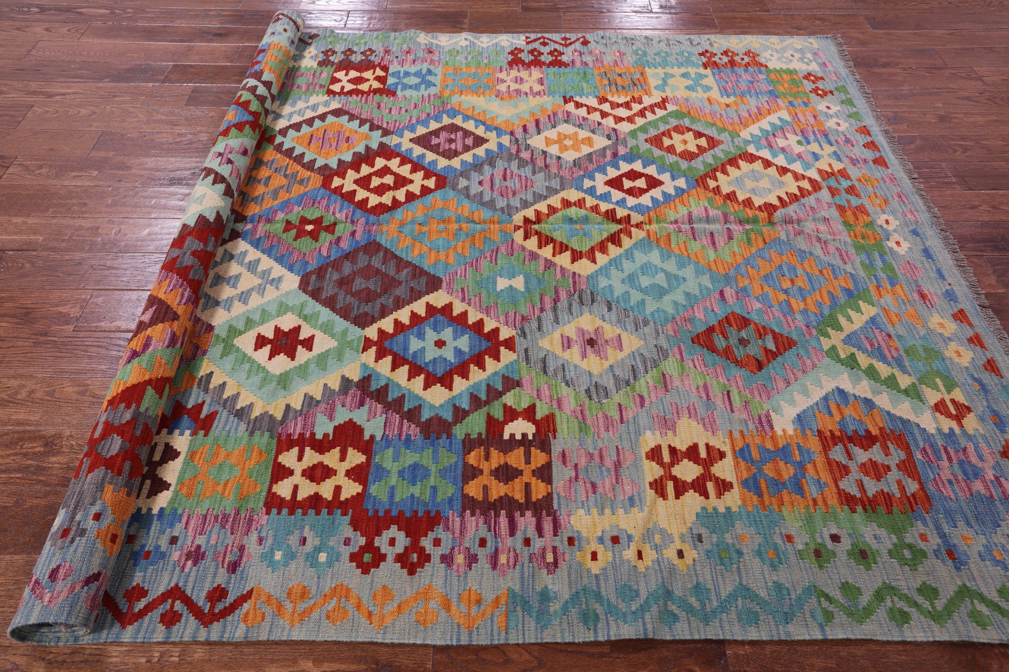 Reversible Kilim Flat Weave Wool On Wool Rug - 6' 7" X 9' 7" - Golden Nile