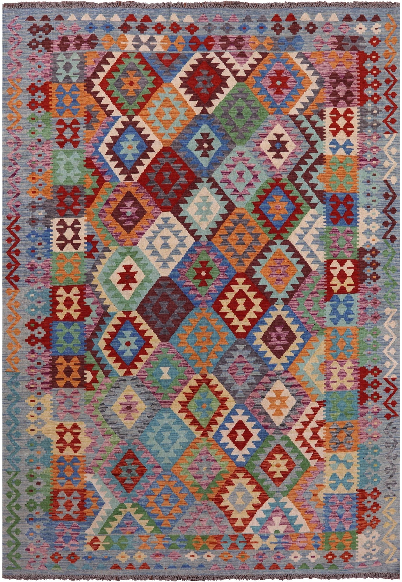 Reversible Kilim Flat Weave Wool On Wool Rug - 6' 7" X 9' 7" - Golden Nile