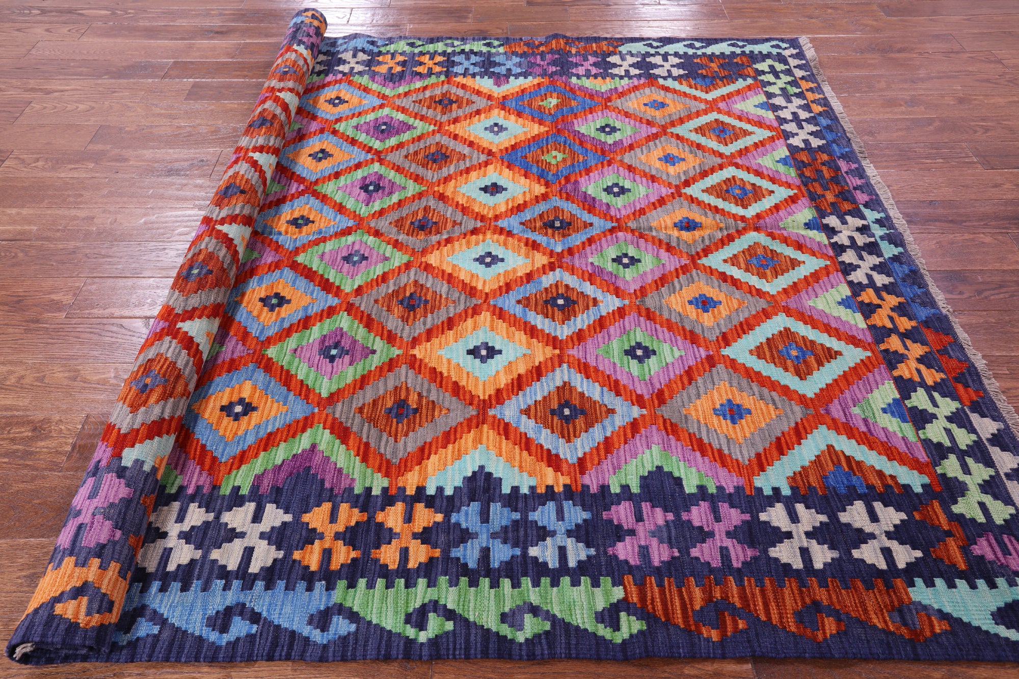 Reversible Kilim Flat Weave Wool On Wool Rug - 6' 6" X 9' 7" - Golden Nile