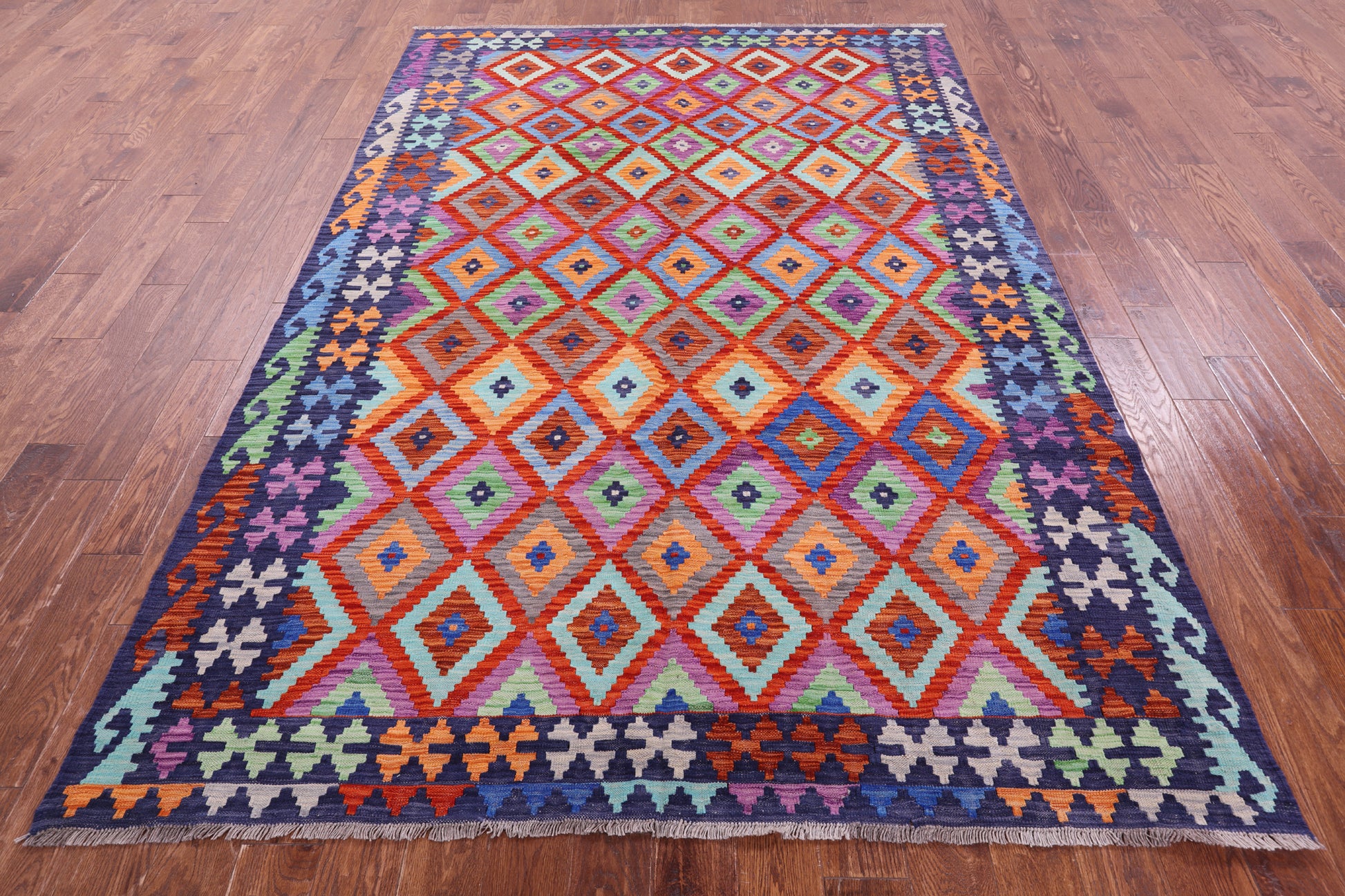 Reversible Kilim Flat Weave Wool On Wool Rug - 6' 6" X 9' 7" - Golden Nile