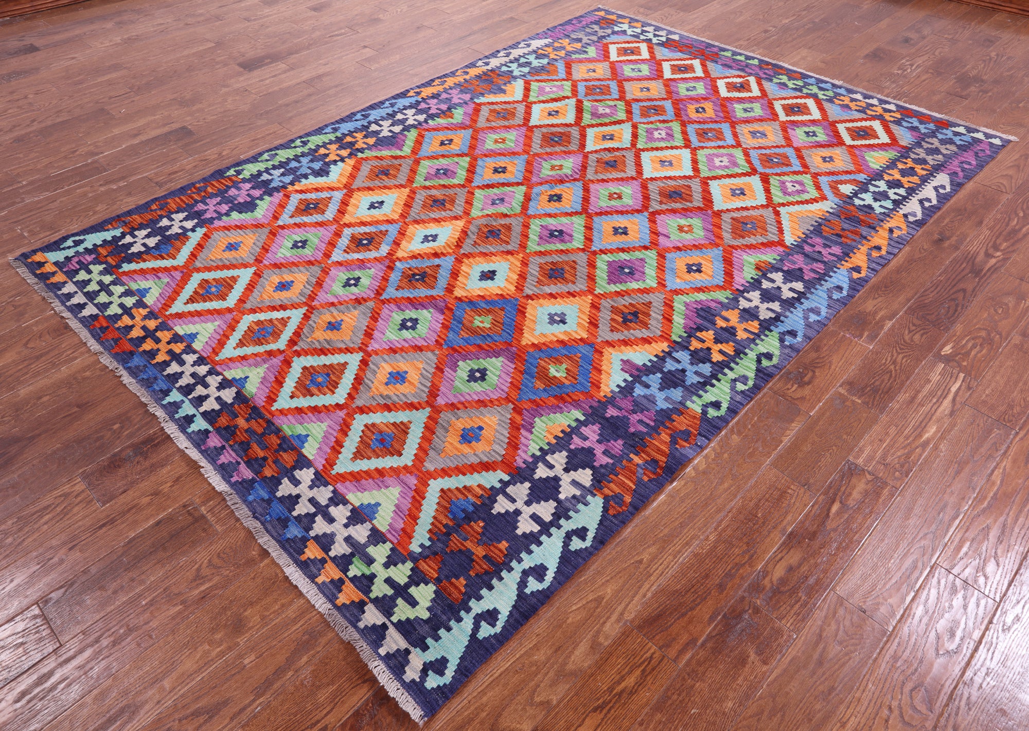 Reversible Kilim Flat Weave Wool On Wool Rug - 6' 6" X 9' 7" - Golden Nile