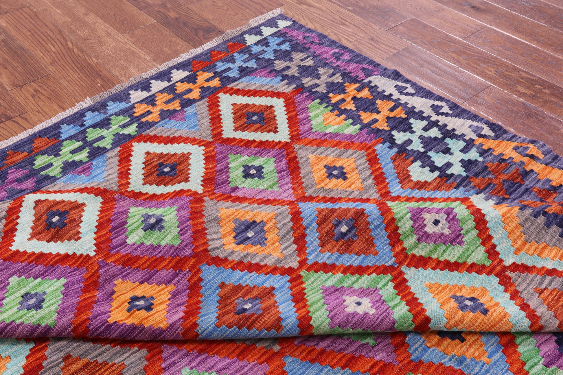 Reversible Kilim Flat Weave Wool On Wool Rug - 6' 6" X 9' 7" - Golden Nile