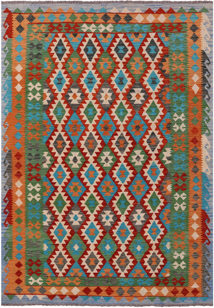 Reversible Kilim Flat Weave Wool On Wool Rug - 6' 9" X 9' 10" - Golden Nile