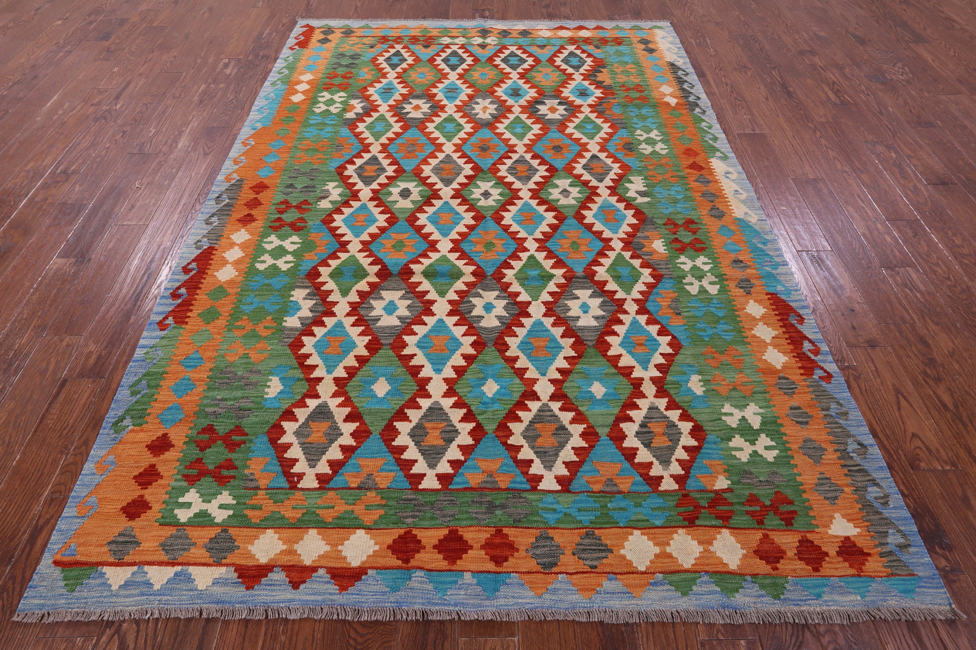 Reversible Kilim Flat Weave Wool On Wool Rug - 6' 9" X 9' 10" - Golden Nile