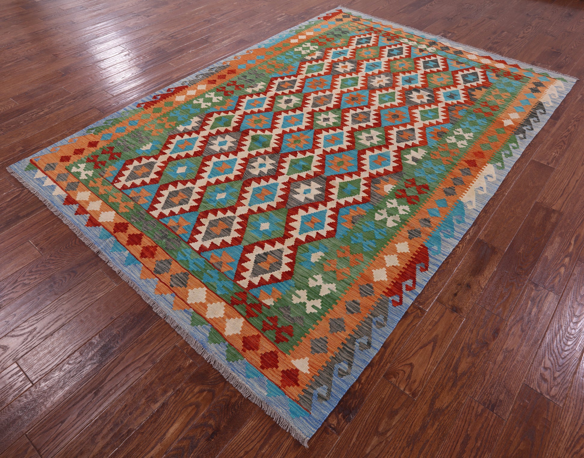 Reversible Kilim Flat Weave Wool On Wool Rug - 6' 9" X 9' 10" - Golden Nile