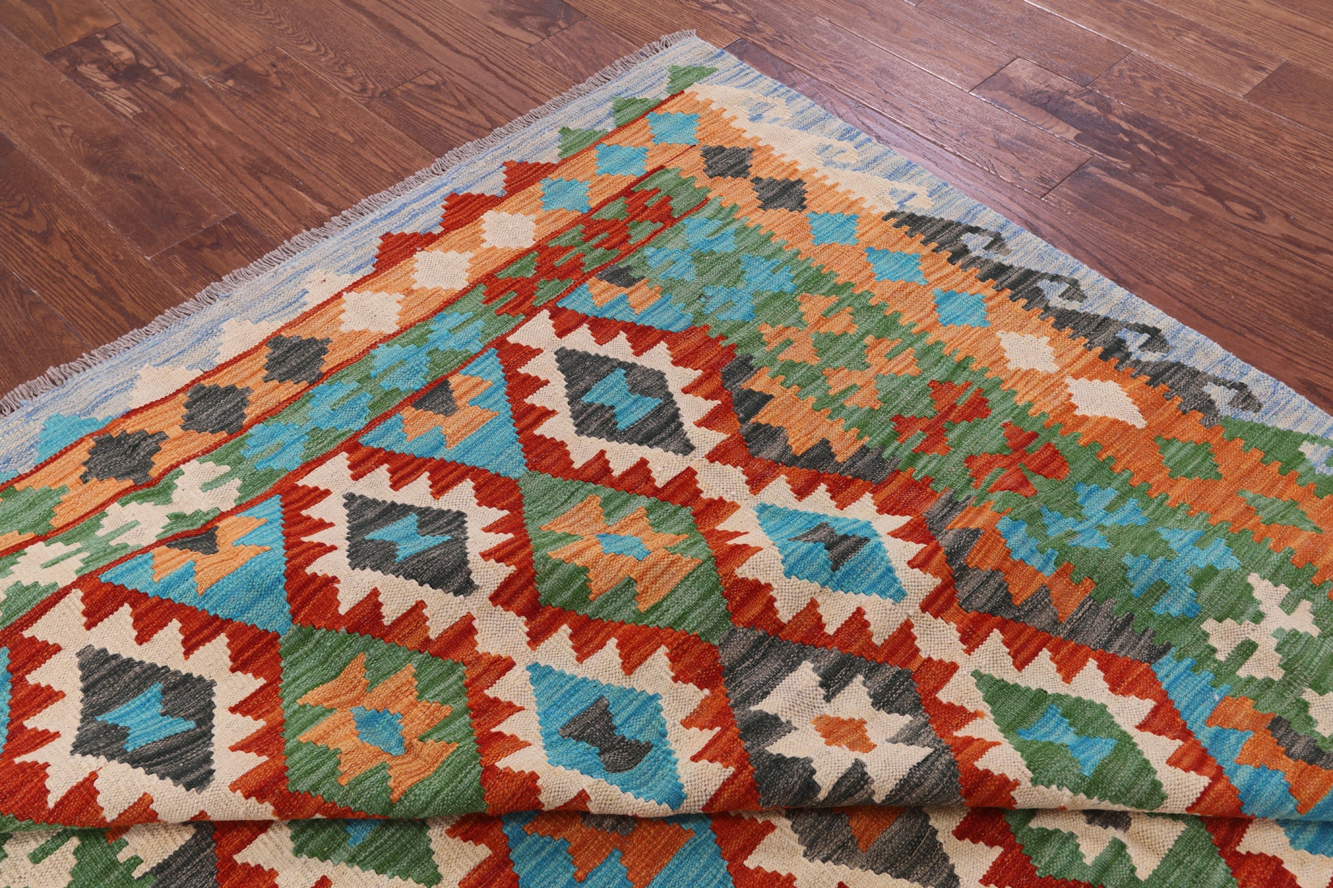 Reversible Kilim Flat Weave Wool On Wool Rug - 6' 9" X 9' 10" - Golden Nile
