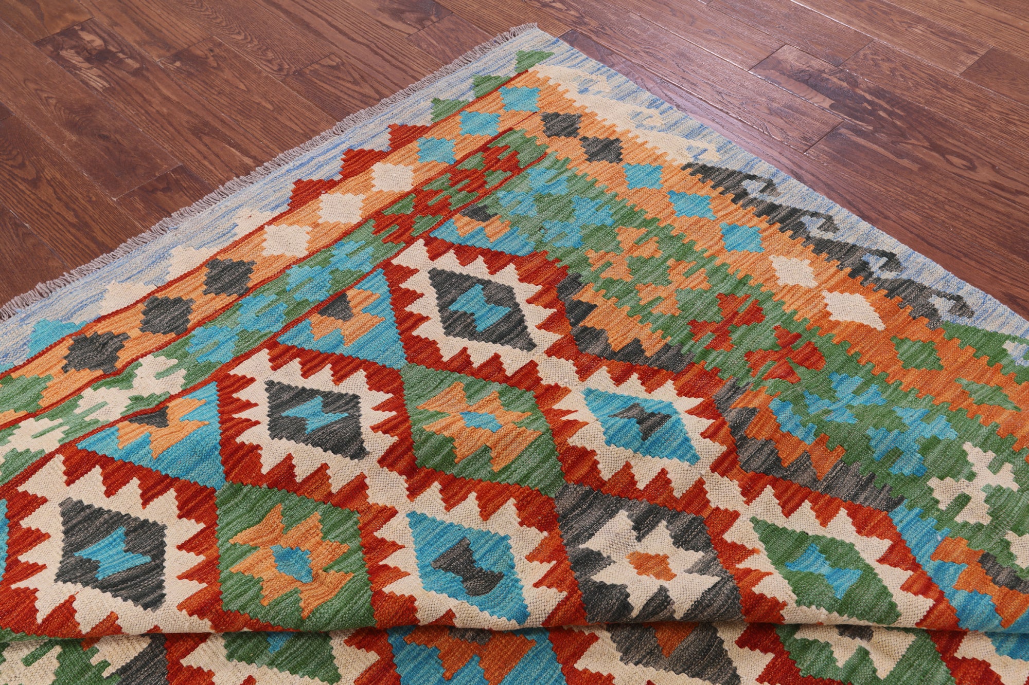 Reversible Kilim Flat Weave Wool On Wool Rug - 6' 9" X 9' 10" - Golden Nile