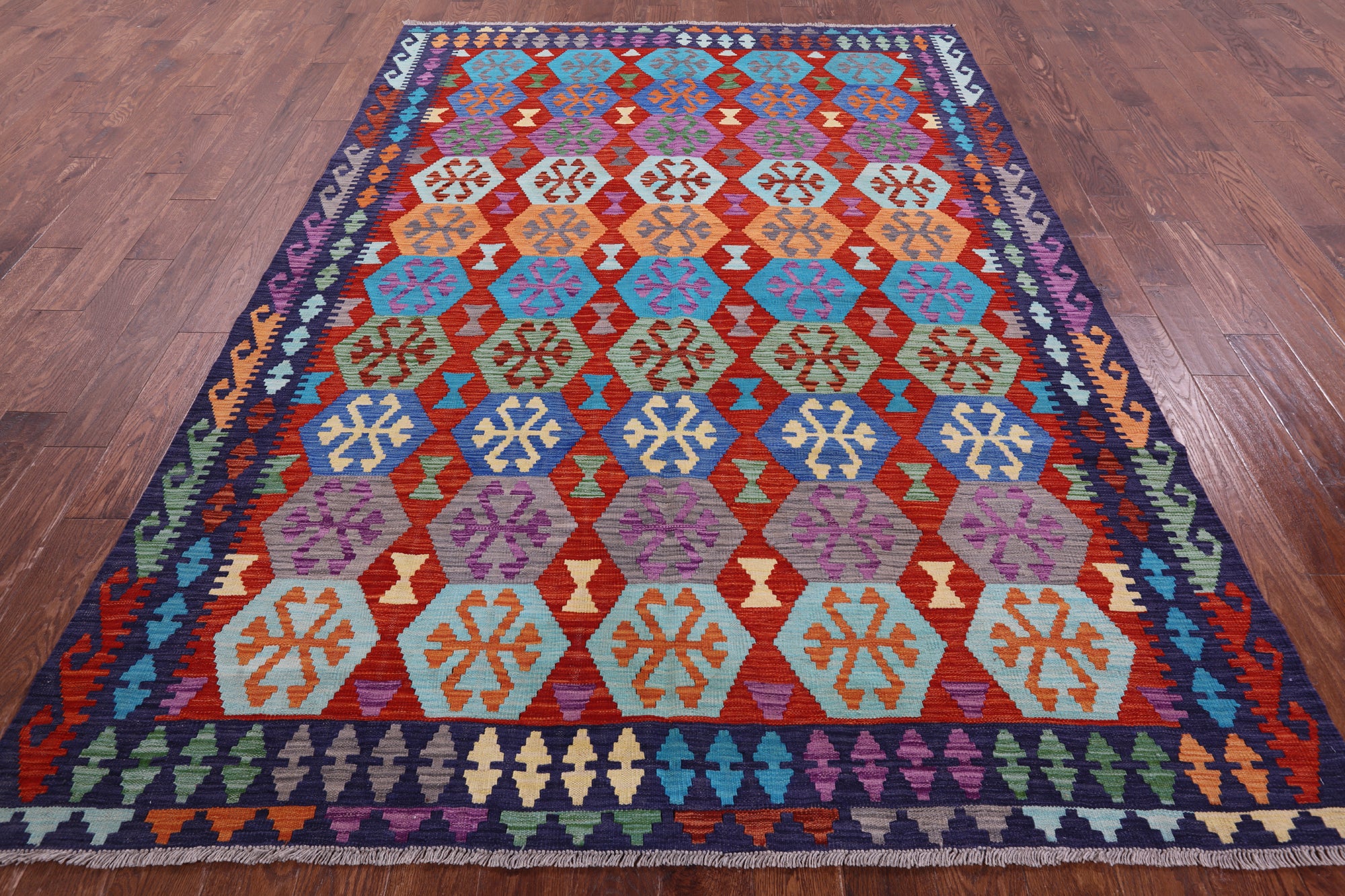 Reversible Kilim Flat Weave Wool On Wool Rug - 6' 9" X 9' 8" - Golden Nile