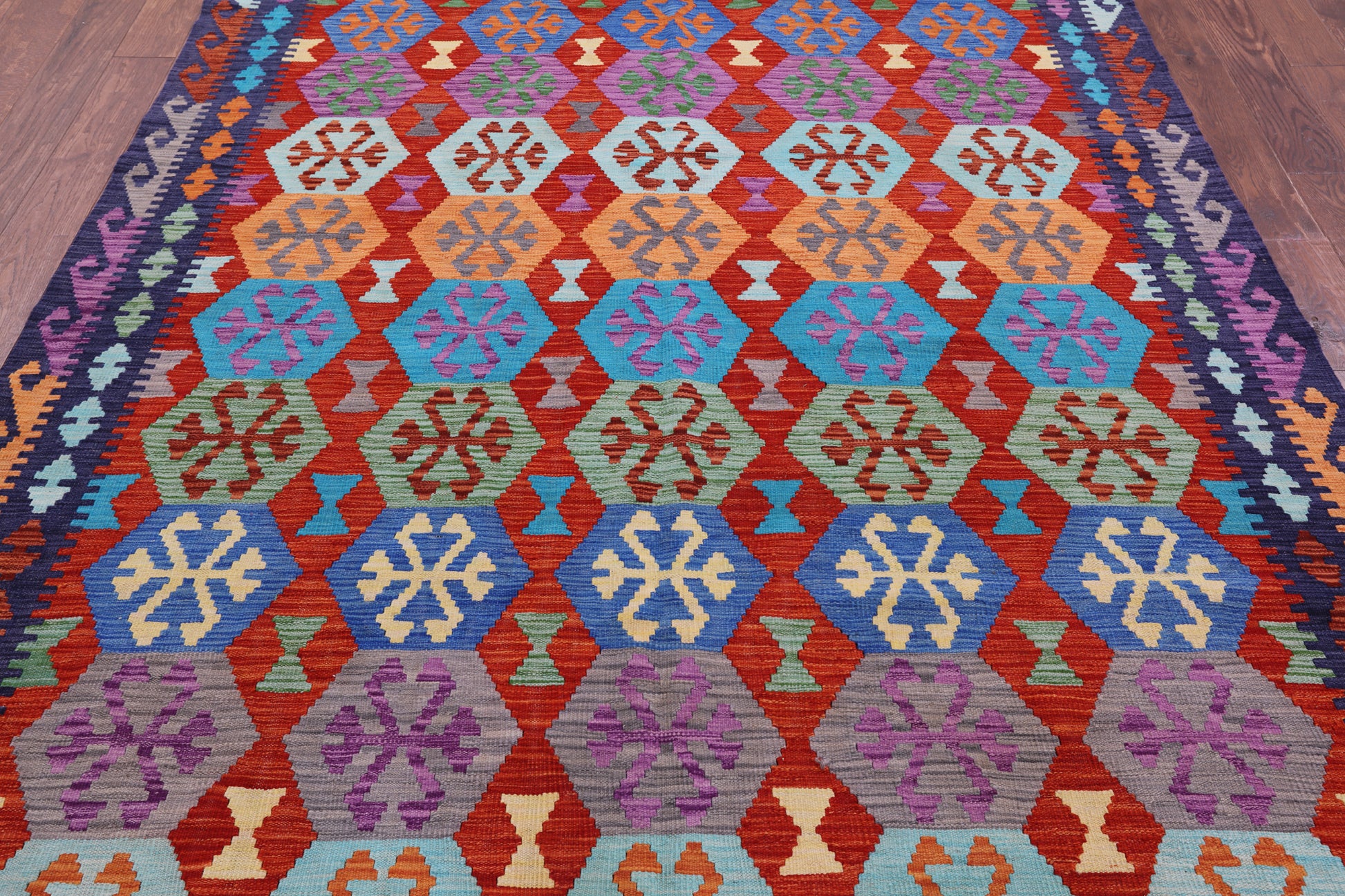 Reversible Kilim Flat Weave Wool On Wool Rug - 6' 9" X 9' 8" - Golden Nile