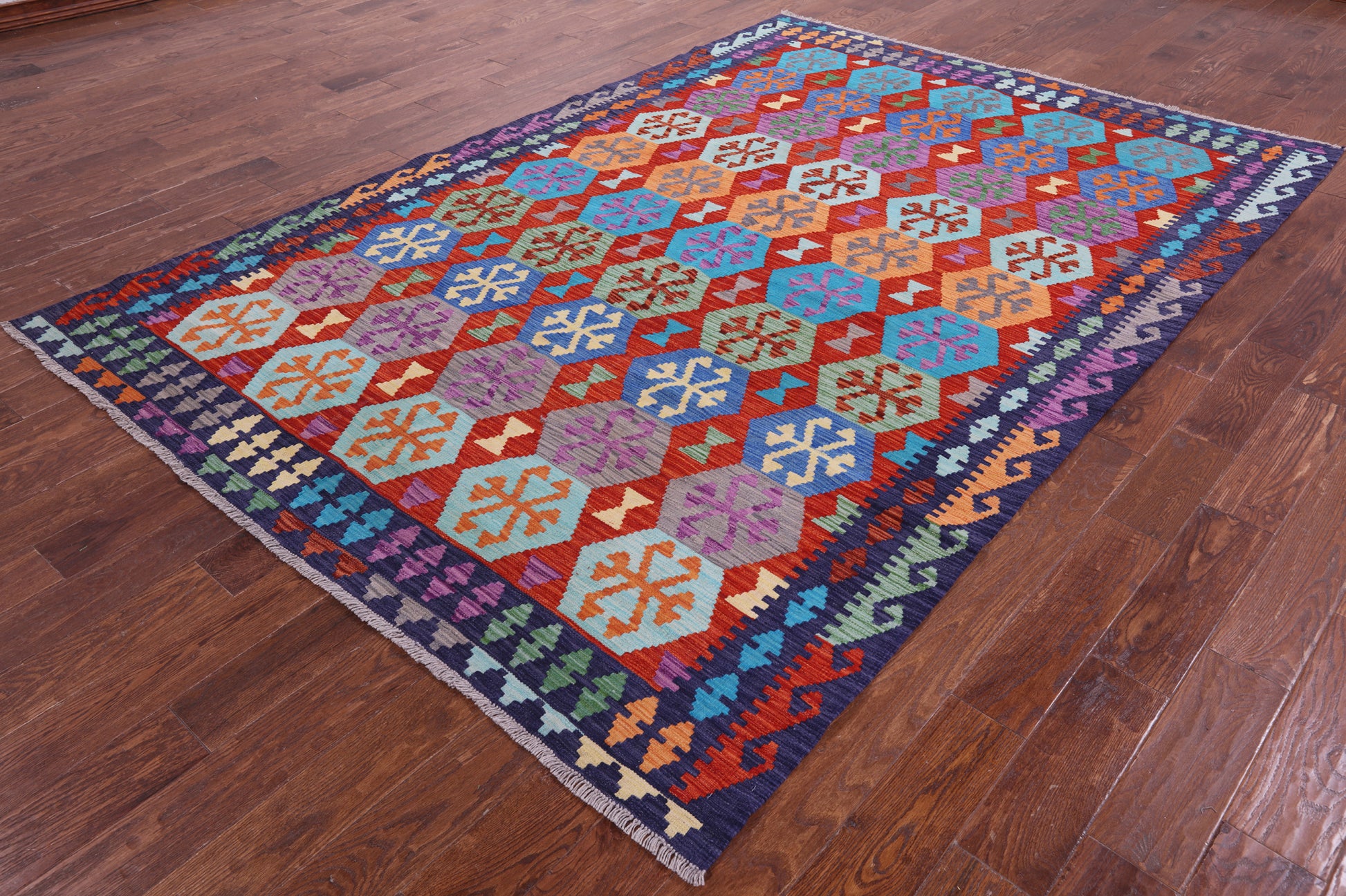 Reversible Kilim Flat Weave Wool On Wool Rug - 6' 9" X 9' 8" - Golden Nile