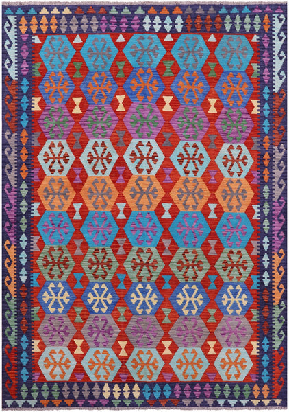 Reversible Kilim Flat Weave Wool On Wool Rug - 6' 9" X 9' 8" - Golden Nile