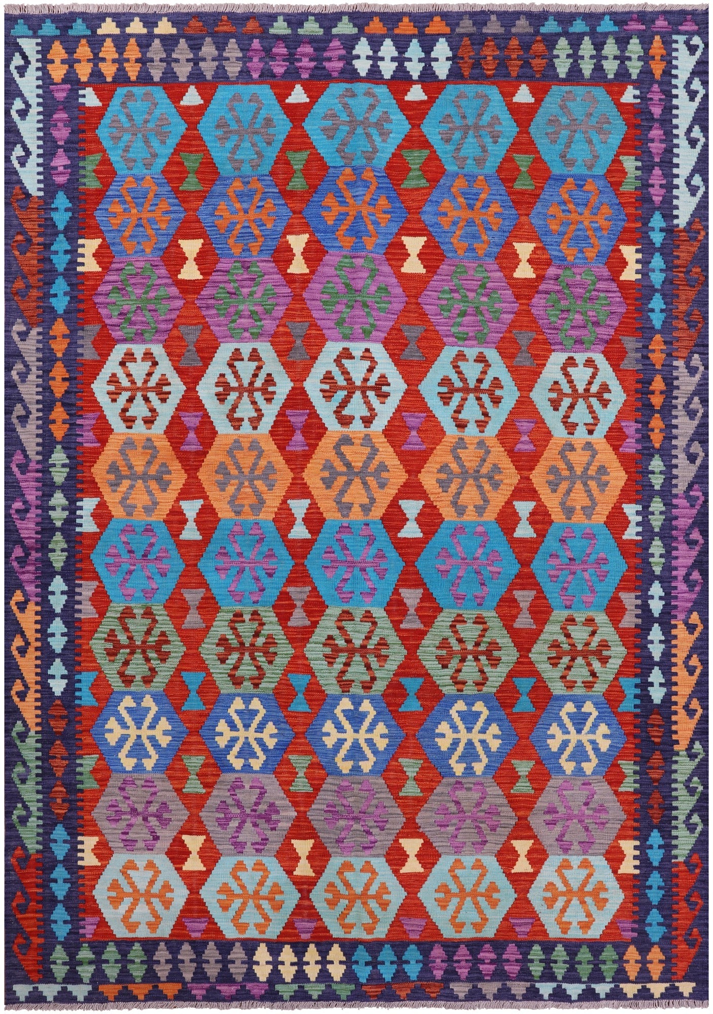 Reversible Kilim Flat Weave Wool On Wool Rug - 6' 9" X 9' 8" - Golden Nile